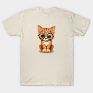 Cute Orange Tabby Kitten Wearing Eye Glasses T-Shirt